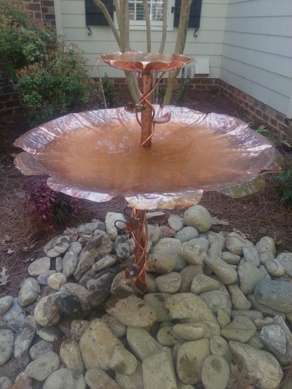 Photo Custom Copper Birdbath Fountain Welded Reaper Custom Fabrication Welding Matt Greene welding welder King Tobaccoville Winston-Salem NC